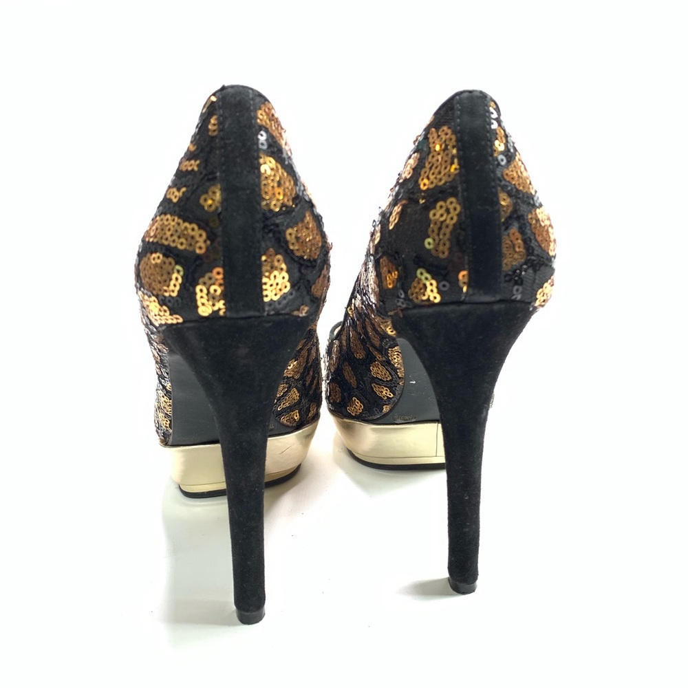 Vince Camuto Heels Gold Black Sequin Semi Platform - Picture 5 of 7
